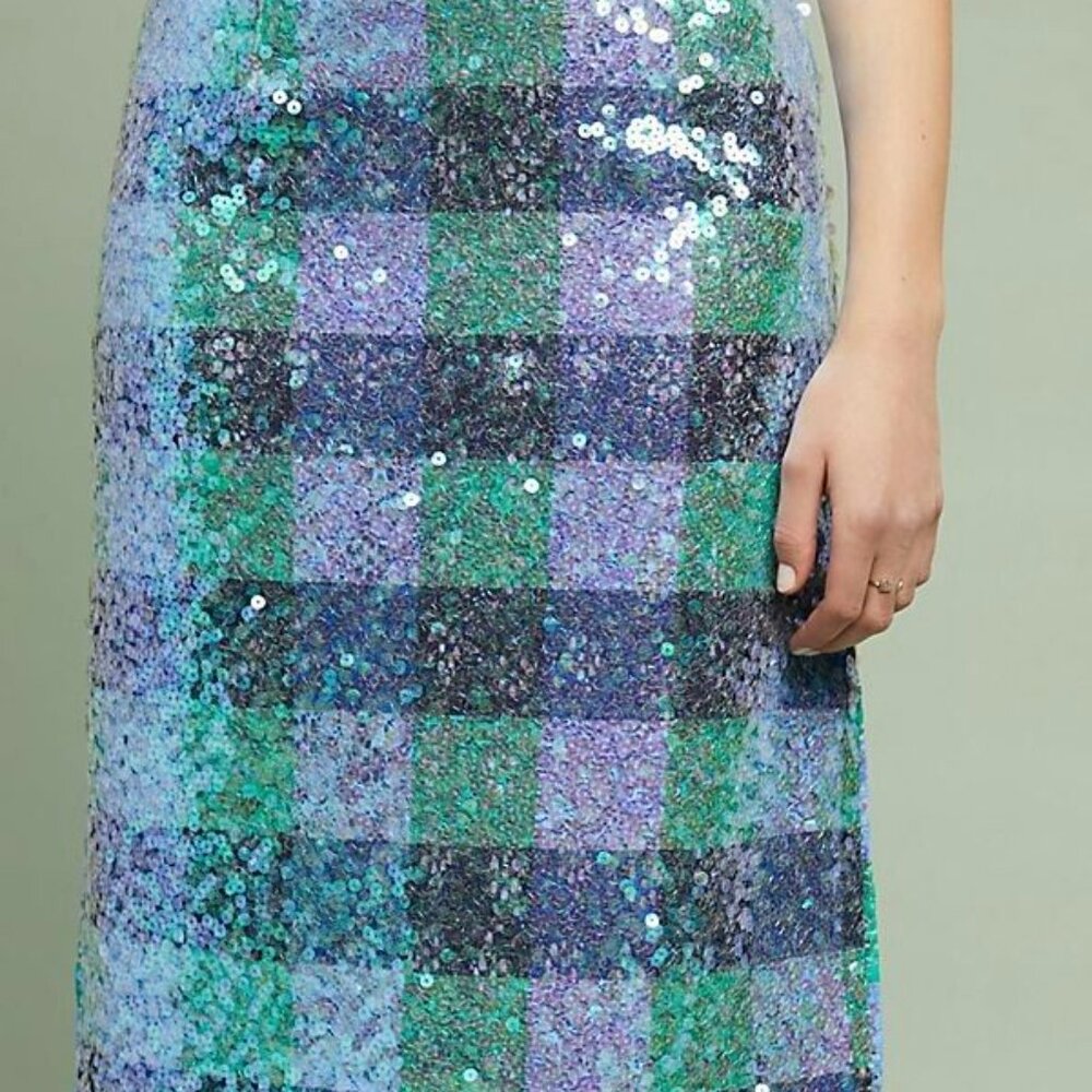 Anthropologie Maeve Sequined Palette Blue knee length pencil skirt.